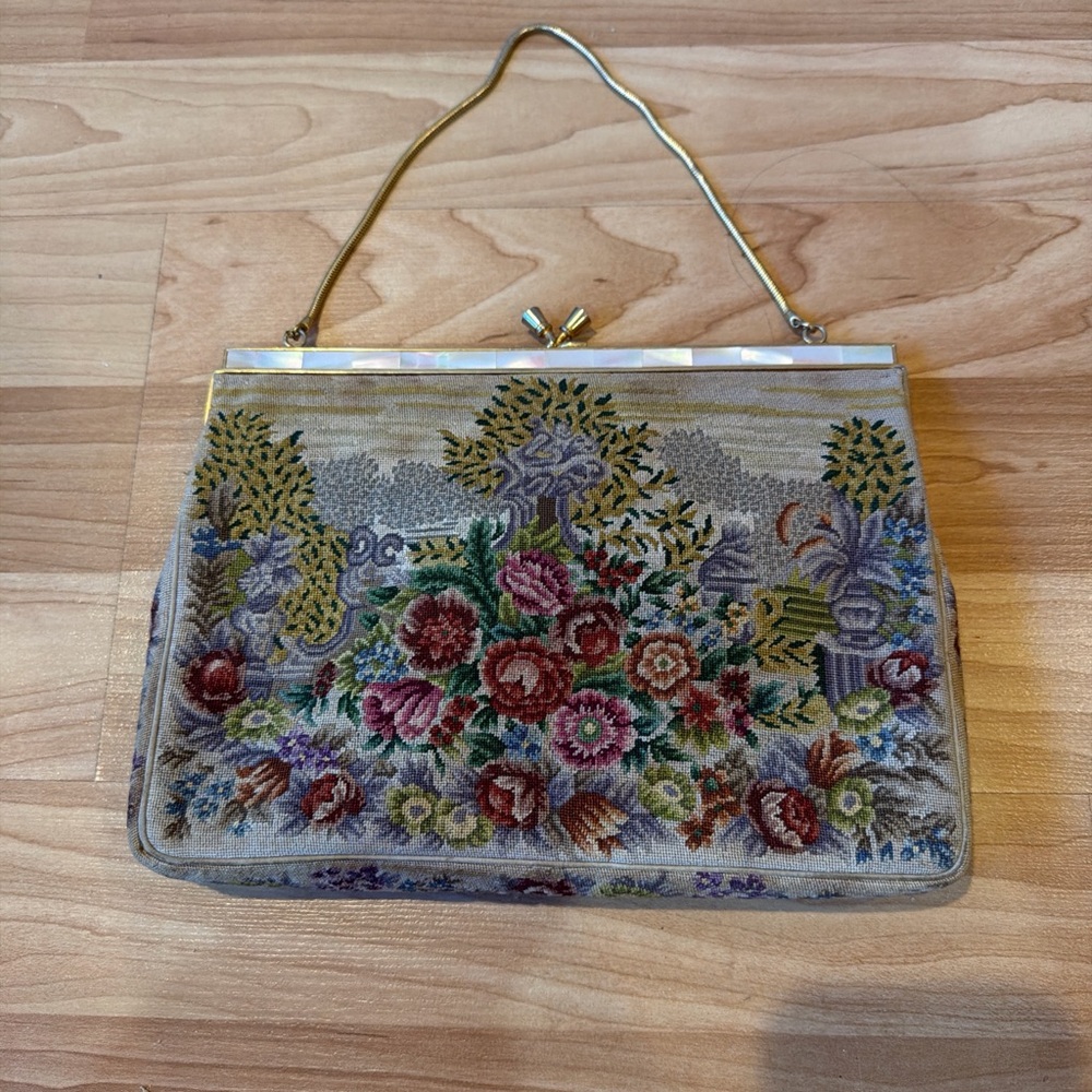Antique Floral Tapestry Clutch